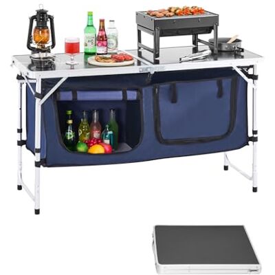 VEVOR Camping Küchentisch klappbarer Kochtisch Outdoor, 3-Fach höhenverstellbar, tragbare Kochstation aus Aluminium mit Organizer & Tragegriff, für Grillpartys Picknicks Wohnmobilreisen Blau VEVOR Camping Küchentisch klappbarer Kochtisch Outdoor, 3-Fach höhenverstellbar, tragbare Kochstation aus Aluminium mit Organizer & Tragegriff, für Grillpartys Picknicks Wohnmobilreisen Blau