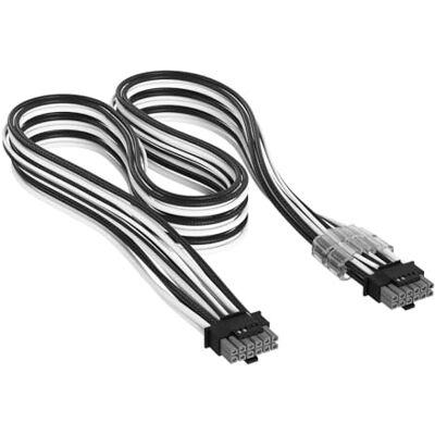 Corsair Elite Premium PCIe 12V-2x6 zu PCIe 12V-2x6 600W Netzteilkabel Einzeln Ummantelte Dreilagiges Mesh-Paracord, Flache Kabelkämme, Kompatibel mit 12V-2x6-Netzteilen – Schwarz/Weiß Corsair Elite Premium PCIe 12V-2x6 zu PCIe 12V-2x6 600W Netzteilkabel Einzeln Ummantelte Dreilagiges Mesh-Paracord, Flache Kabelkämme, Kompatibel mit 12V-2x6-Netzteilen – Schwarz/Weiß