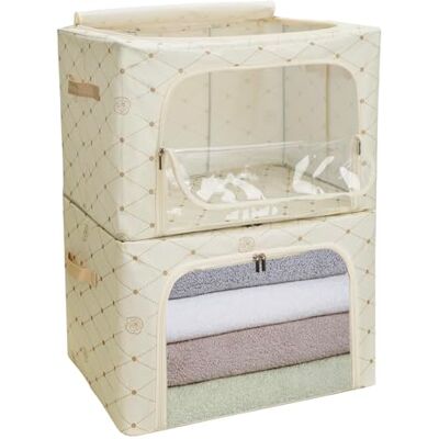 Cozary 66L Aufbewahrungsbox mit Deckel 2 Stück, Aufbewahrungstasche für Bettdecken mit Reißverschlüss, Metallrahmen,Stabile Faltbare Kleideraufbewahrung Box für Kleidung,Stoffbox mit Griffen & Fenster Cozary 66L Aufbewahrungsbox mit Deckel 2 Stück, Aufbewahrungstasche für Bettdecken mit Reißverschlüss, Metallrahmen,Stabile Faltbare Kleideraufbewahrung Box für Kleidung,Stoffbox mit Griffen & Fenster