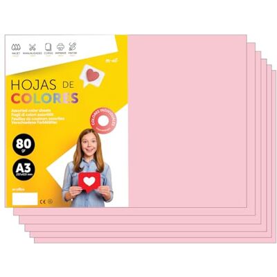 m-office Buntes Papier A3 80g für Drucker & Basteln, Farbige Blätter für Kinder, Kreativprojekte, Karten & Schule (50 Blatt, Hellrosa) m-office Buntes Papier A3 80g für Drucker & Basteln, Farbige Blätter für Kinder, Kreativprojekte, Karten & Schule (50 Blatt, Hellrosa)
