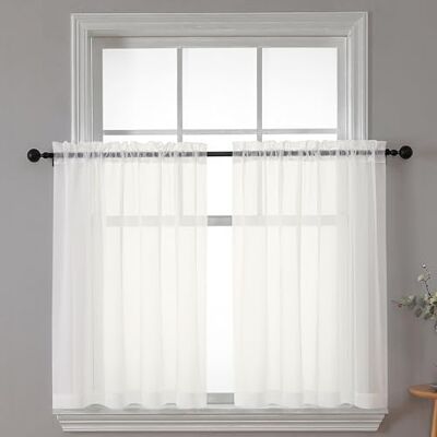 Chyhomenyc Durchsichtige Vorhänge, Etagen, 2-teiliges Set, lichtfilternde, kleine Vorhänge, 61 cm Länge, kurze Voile, für Badezimmer, Wohnzimmer, Café, Keller, Fenstervorhänge, Stangentasche, 106 x 61 Chyhomenyc Durchsichtige Vorhänge, Etagen, 2-teiliges Set, lichtfilternde, kleine Vorhänge, 61 cm Länge, kurze Voile, für Badezimmer, Wohnzimmer, Café, Keller, Fenstervorhänge, Stangentasche, 106 x 61