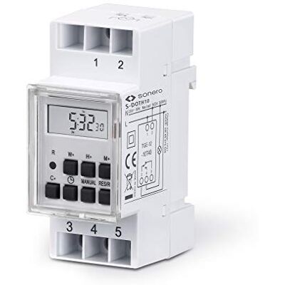 Sonero ® Digitale Zeitschaltuhr für Hutschienen / Schalttafel Einbau, 3600W, LCD-Display, 10 Schaltprogramme (Wochen-, Tages- und Minutenprogramm), 12/24h Timer, IP20, weiß, S-DOTH10 Sonero ® Digitale Zeitschaltuhr für Hutschienen / Schalttafel Einbau, 3600W, LCD-Display, 10 Schaltprogramme (Wochen-, Tages- und Minutenprogramm), 12/24h Timer, IP20, weiß, S-DOTH10