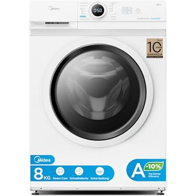 Midea MF10EW80BA10 Waschmaschine / 8kg / 1400 U/Min/EEK A-10%/Inverter Quattro Motor/Dampffunktion/Grosse Trommel/Nachlegefunktion/Kindersicherung/AquaStop, Weiß Midea MF10EW80BA10 Waschmaschine / 8kg / 1400 U/Min/EEK A-10%/Inverter Quattro Motor/Dampffunktion/Grosse Trommel/Nachlegefunktion/Kindersicherung/AquaStop, Weiß