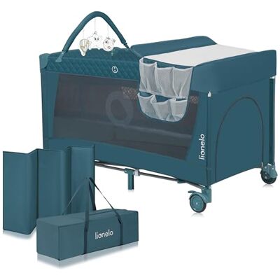 Lionelo Flower 4in1 Reisebett Baby mit Seiteneingang, Wickeltisch, Zwei Matratzenaufhängungshöhen, Spielzeugbogen mit Spielfiguren, Rollen, Tragetasche Lionelo Flower 4in1 Reisebett Baby mit Seiteneingang, Wickeltisch, Zwei Matratzenaufhängungshöhen, Spielzeugbogen mit Spielfiguren, Rollen, Tragetasche