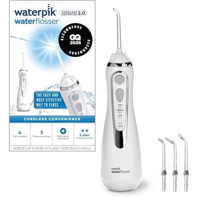 Waterpik Advanced Kabellose Munddusche, Water Flosser Testsieger 2026, Precision Pulse Technologie, bis zu 99,9Prozent Plaque Entfernung, 4x Aufsätze, 3 individuelle Modi, Induktionsladesystem, Weiß Waterpik Advanced Kabellose Munddusche, Water Flosser Testsieger 2026, Precision Pulse Technologie, bis zu 99,9Prozent Plaque Entfernung, 4x Aufsätze, 3 individuelle Modi, Induktionsladesystem, Weiß