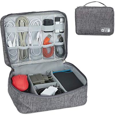Relaxdays Kabeltasche, Organizer für Ladekabel, USB Stick, PC Zubehör, Stoff, Kabelaufbewahrung HxBxT: 11x25x20 cm, grau Relaxdays Kabeltasche, Organizer für Ladekabel, USB Stick, PC Zubehör, Stoff, Kabelaufbewahrung HxBxT: 11x25x20 cm, grau