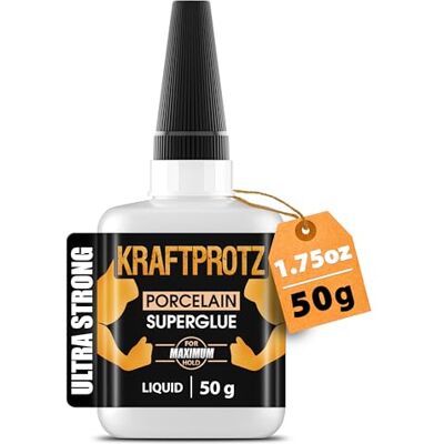 KRAFTPROTZ Sekundenkleber für Keramik & Porzellan extra stark – XXL 50 g Superkleber flüssig – spülmaschinenfest & hitzebeständig – Anti-Austrocknungs-Spitze – Spezialkleber für Ton, Stein, Geschirr KRAFTPROTZ Sekundenkleber für Keramik & Porzellan extra stark – XXL 50 g Superkleber flüssig – spülmaschinenfest & hitzebeständig – Anti-Austrocknungs-Spitze – Spezialkleber für Ton, Stein, Geschirr