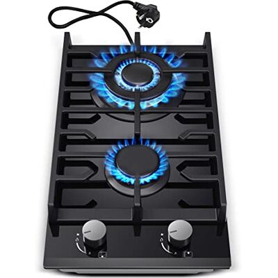TopStrong Gaskochfeld 2 Flammig, 30cm Gehärtetes Glas-Gaskochfeld, Einbau Gaskochfeld mit Gusseisernen Stützen, Erdgas/Propangas Konvertierbar, Flammenschutz, 5200W, Schwarzes TopStrong Gaskochfeld 2 Flammig, 30cm Gehärtetes Glas-Gaskochfeld, Einbau Gaskochfeld mit Gusseisernen Stützen, Erdgas/Propangas Konvertierbar, Flammenschutz, 5200W, Schwarzes