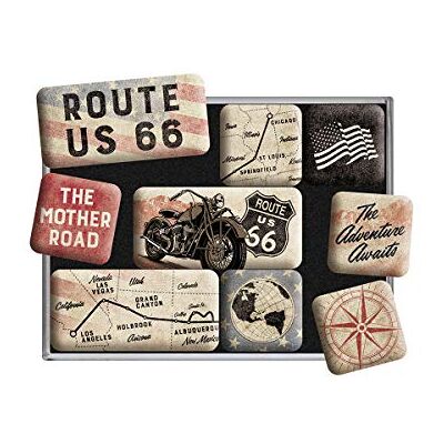 ART 83117 Retro Kühlschrank-Magnete Route 66 Map – Geschenk-Idee für Biker, Magnetset für Magnettafel, Vintage Design, 9 Stück ART 83117 Retro Kühlschrank-Magnete Route 66 Map – Geschenk-Idee für Biker, Magnetset für Magnettafel, Vintage Design, 9 Stück