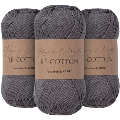 Utopia Crafts Re-Cotton Strickgarn, 3 x 100 g (Storm Grey) Utopia Crafts Re-Cotton Strickgarn, 3 x 100 g (Storm Grey)