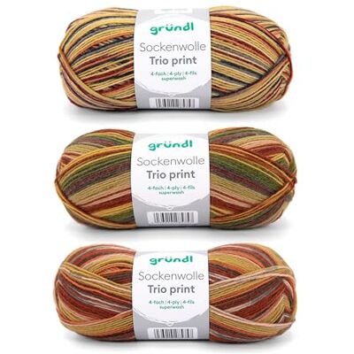 120 Gründl Wolle Sockenwolle Trio Strickgarn für 3 Paar Socken Strapazierfähig und hautfreundlich 75% Schurwolle, 25% Polyamid 3 Knäuel 100 g / 420 m Nadelstärke 2,5-3 natur-orange-braun 120 Gründl Wolle Sockenwolle Trio Strickgarn für 3 Paar Socken Strapazierfähig und hautfreundlich 75% Schurwolle, 25% Polyamid 3 Knäuel 100 g / 420 m Nadelstärke 2,5-3 natur-orange-braun