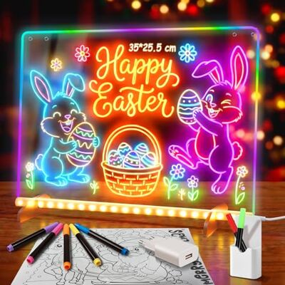 Ortizan LED Notiztafel mit Farben, Leuchtendes LED Zeichenbrett für Kinder mit 13 Farben & 6 Modi mit Schalter 35x25 cm, inklusive Adapter, Aufhängekette&Ständer, Acryl Notiztafel kreatives Geschenk Ortizan LED Notiztafel mit Farben, Leuchtendes LED Zeichenbrett für Kinder mit 13 Farben & 6 Modi mit Schalter 35x25 cm, inklusive Adapter, Aufhängekette&Ständer, Acryl Notiztafel kreatives Geschenk