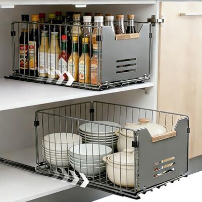 AiQInu 2er Set Ausziehbare Schubladen, Küchenorganizer Ohne Bohren, Schubladenschienen für Schrank, Leise Teleskopschubladen für Küche, Badezimmer & Wohnzimmer, Einfache Installation, 37.5x24.5x19cm AiQInu 2er Set Ausziehbare Schubladen, Küchenorganizer Ohne Bohren, Schubladenschienen für Schrank, Leise Teleskopschubladen für Küche, Badezimmer & Wohnzimmer, Einfache Installation, 37.5x24.5x19cm