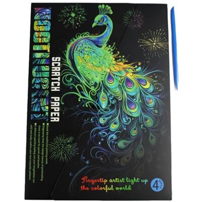 Pracht Creatives Hobby Kratzbild Pfau mit Kratzstift, 4 Stück, Leuchtet im Dunkeln, Größe ca. 28,5 x 21 cm, Kratzbilder für Kinder und Erwachsene Pracht Creatives Hobby Kratzbild Pfau mit Kratzstift, 4 Stück, Leuchtet im Dunkeln, Größe ca. 28,5 x 21 cm, Kratzbilder für Kinder und Erwachsene