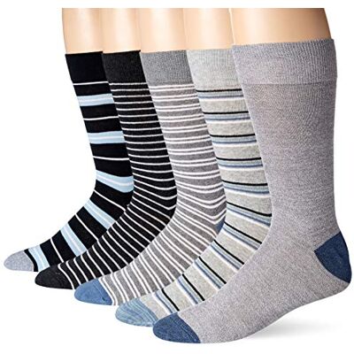 Amazon Essentials Herren Bequeme Gemusterte Anzugsocken, 5 Paar, Blau/Grau/Streifen, 41-45 Amazon Essentials Herren Bequeme Gemusterte Anzugsocken, 5 Paar, Blau/Grau/Streifen, 41-45