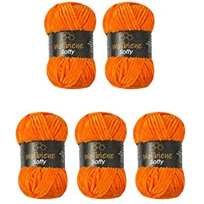 Wollbiene Softy 5 x 100 Gramm chenille wolle zum häkeln Strickwolle, Babywolle, 500 Gramm Chenille Wolle Super Bulky crochet yarn (orange 33 Wollbiene Softy 5 x 100 Gramm chenille wolle zum häkeln Strickwolle, Babywolle, 500 Gramm Chenille Wolle Super Bulky crochet yarn (orange 33