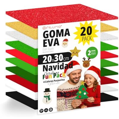 OFITURIA Set mit 20 Moosgummiplatten in Weihnachtsfarben, Größe 20 x 30 cm, 10 sortierte Farben, für Schule oder Beruf, EVA-Schaum (Weihnachtssortiment) OFITURIA Set mit 20 Moosgummiplatten in Weihnachtsfarben, Größe 20 x 30 cm, 10 sortierte Farben, für Schule oder Beruf, EVA-Schaum (Weihnachtssortiment)