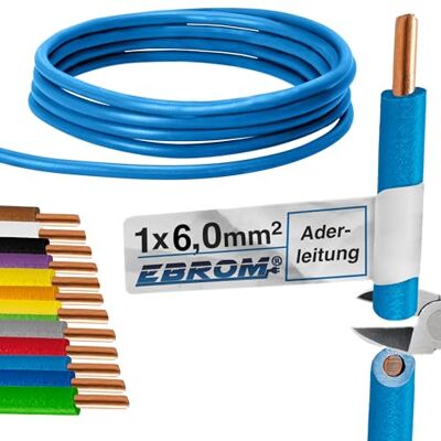 EBROM 5 Meter Aderleitung eindrähtig Einzelader Verdrahtungsleitung starr PVC Leitung H07V-U 6mm2 6 mm² 6 mm2 Farbe: hellblau Vollkupfer 99,9% OFC Kupfer Länge: 5 Meter EBROM 5 Meter Aderleitung eindrähtig Einzelader Verdrahtungsleitung starr PVC Leitung H07V-U 6mm2 6 mm² 6 mm2 Farbe: hellblau Vollkupfer 99,9% OFC Kupfer Länge: 5 Meter