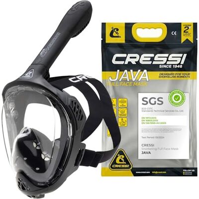 Cressi Java Full Face Mask Black/Black S/M-Vollgesichts Schnorchelmaske Compact Fit, Ultraklare Antibeschlaglinse, 100 % Silikon, Schnorchel Trocken mit Sicherheitsventilen, Schwarz/Schwarz, S/M Cressi Java Full Face Mask Black/Black S/M-Vollgesichts Schnorchelmaske Compact Fit, Ultraklare Antibeschlaglinse, 100 % Silikon, Schnorchel Trocken mit Sicherheitsventilen, Schwarz/Schwarz, S/M