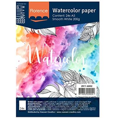 Creative Florence Aquarellpapier, heißgepresst, glatt, 200 g/m², A5 Creative Florence Aquarellpapier, heißgepresst, glatt, 200 g/m², A5