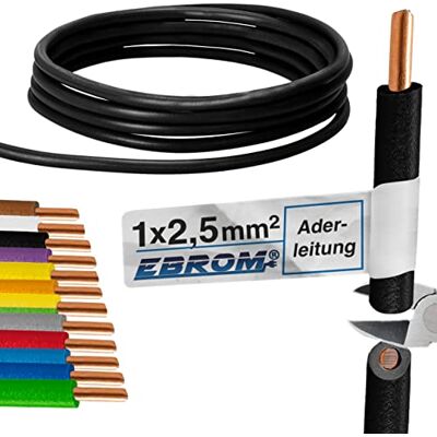 EBROM 5 Meter Aderleitung eindrähtig Einzelader Verdrahtungsleitung starr PVC Leitung H07V-U 2,5mm2 2,5 mm² 2,5 mm2 Farbe: schwarz Vollkupfer 99,9% OFC Kupfer Länge: 5 Meter EBROM 5 Meter Aderleitung eindrähtig Einzelader Verdrahtungsleitung starr PVC Leitung H07V-U 2,5mm2 2,5 mm² 2,5 mm2 Farbe: schwarz Vollkupfer 99,9% OFC Kupfer Länge: 5 Meter