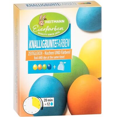 Heitmann Eierfarben Knalligbunte Farben 4 fl. Eierfarben (gelb, orange, grün, blau), 2 Farbverstärker, 4 Färbebeutel, 4 Clipse Heitmann Eierfarben Knalligbunte Farben 4 fl. Eierfarben (gelb, orange, grün, blau), 2 Farbverstärker, 4 Färbebeutel, 4 Clipse