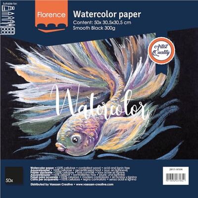 Creative Florence Aquarellpapier Glatt Zeichenblock für Aquarellfarben 30,5 x 30,5 cm Schwarz Malblock für Wasserfarben Künstlerbedarf und Scrabooking 300 gsm Creative Florence Aquarellpapier Glatt Zeichenblock für Aquarellfarben 30,5 x 30,5 cm Schwarz Malblock für Wasserfarben Künstlerbedarf und Scrabooking 300 gsm