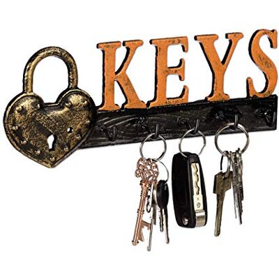 Relaxdays Schlüsselbrett, 5 Haken, Vorhängeschloss & Keys-Schriftzug, Gusseisen, Vintage, HBT 10x26x3 cm, orange/schwarz Relaxdays Schlüsselbrett, 5 Haken, Vorhängeschloss & Keys-Schriftzug, Gusseisen, Vintage, HBT 10x26x3 cm, orange/schwarz
