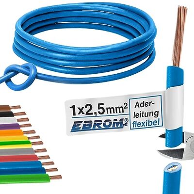 EBROM Aderleitung Verdrahtungsleitung Einzelader flexibel PVC Leitung H07V-K 2,5 mm² Farbe: hellblau viele Längen in 5 Meter-Schritten lieferbar, Ihre Länge: 15 m 2,5mm2 EBROM Aderleitung Verdrahtungsleitung Einzelader flexibel PVC Leitung H07V-K 2,5 mm² Farbe: hellblau viele Längen in 5 Meter-Schritten lieferbar, Ihre Länge: 15 m 2,5mm2