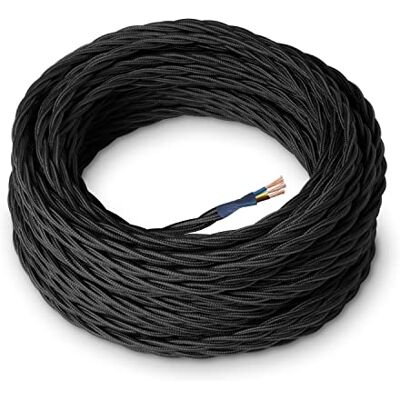 AMARCORDS Textilkabel für Lampen SCHWARZ, geflochten, Seide, 5 Meter, mit Erdung 3x0,75 Stoffkabel mit farbigem vintage Stoff überzogen für Kronleuchter, Wandlampen und Lampenschirme AMARCORDS Textilkabel für Lampen SCHWARZ, geflochten, Seide, 5 Meter, mit Erdung 3x0,75 Stoffkabel mit farbigem vintage Stoff überzogen für Kronleuchter, Wandlampen und Lampenschirme
