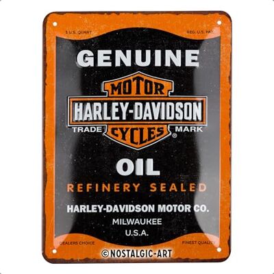 ART Retro Blechschild, 15 x 20 cm, Harley-Davidson – Genuine Oil – Geschenk-Idee für Biker, Original Lizenzprodukt (OLP), aus Metall, Vintage Design, Blechschilder Sprüche ART Retro Blechschild, 15 x 20 cm, Harley-Davidson – Genuine Oil – Geschenk-Idee für Biker, Original Lizenzprodukt (OLP), aus Metall, Vintage Design, Blechschilder Sprüche