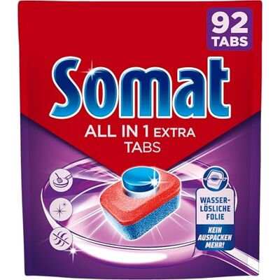 Somat All in 1 Extra Spülmaschinentabs (92 AW), Geschirrspültabs für strahlend sauberes Geschirr auch im Niedrigtemperatur-, Kurz- & Eco-Programm, entfernt Eingekrustetes, sorgt für brillanten Glanz Somat All in 1 Extra Spülmaschinentabs (92 AW), Geschirrspültabs für strahlend sauberes Geschirr auch im Niedrigtemperatur-, Kurz- & Eco-Programm, entfernt Eingekrustetes, sorgt für brillanten Glanz