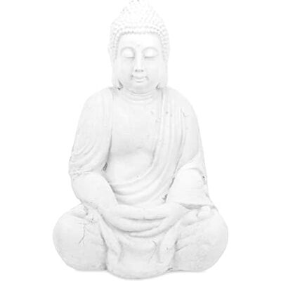 Relaxdays Buddha Figur sitzend, 70 cm hoch, XL Garten Dekofigur, wetterfest & frostsicher, Dekoskulptur Wohnzimmer, weiß Relaxdays Buddha Figur sitzend, 70 cm hoch, XL Garten Dekofigur, wetterfest & frostsicher, Dekoskulptur Wohnzimmer, weiß