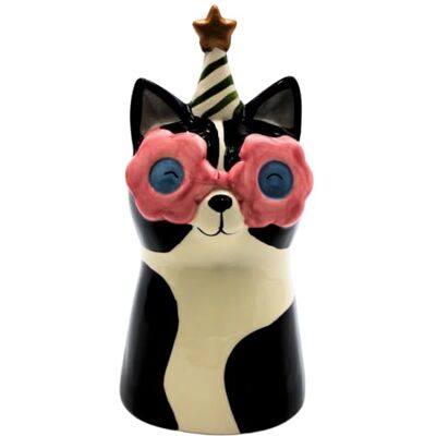 Dekohelden24 Blumenvase, Dekovase, Pflanzenvase, Tischvase, Tiervase, Katzenvase,Katze mit Sonnenbrille und Partyhut, dekorativer Pflanztopf aus Keramik, in schwarz-weiß, Größe: L/B/H 10 x 10 x 20 cm. Dekohelden24 Blumenvase, Dekovase, Pflanzenvase, Tischvase, Tiervase, Katzenvase,Katze mit Sonnenbrille und Partyhut, dekorativer Pflanztopf aus Keramik, in schwarz-weiß, Größe: L/B/H 10 x 10 x 20 cm.
