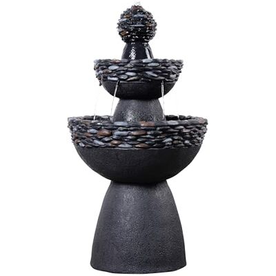 Teamson Home Garten Outdoor Brunnen Klassischer 3-stufiger Sockelbrunnen mit LED-Lichtern, Einstellbarer Fluss, dunkelgraues Steinoptik-Finish Teamson Home Garten Outdoor Brunnen Klassischer 3-stufiger Sockelbrunnen mit LED-Lichtern, Einstellbarer Fluss, dunkelgraues Steinoptik-Finish