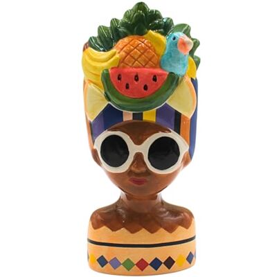 Dekohelden24 Blumenvase, Dekovase, Pflanzenvase, Tischvase, Gesichtsvase, Blumentopf Frau mit Sonnenbrille und Obst, dekorativer Pflanztopf aus Keramik, in bunt, Größe: L/B/H 10 x 10 x 20 cm. Dekohelden24 Blumenvase, Dekovase, Pflanzenvase, Tischvase, Gesichtsvase, Blumentopf Frau mit Sonnenbrille und Obst, dekorativer Pflanztopf aus Keramik, in bunt, Größe: L/B/H 10 x 10 x 20 cm.