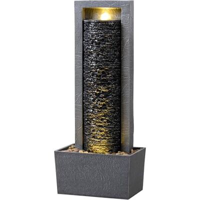 Teamson Home Garten Outdoor Brunnen Hoher Wasserfall mit warmen LED-Lichtern, Layered Rock Design, Robustes Polyresin, dunkelgraues Finish Teamson Home Garten Outdoor Brunnen Hoher Wasserfall mit warmen LED-Lichtern, Layered Rock Design, Robustes Polyresin, dunkelgraues Finish