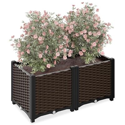 Relaxdays Pflanzkübel, Rattan-Optik, HBT: 38x80x40 cm, Garten, Balkon & Terrasse, Blumenkübel mit Wasserspeicher, braun Relaxdays Pflanzkübel, Rattan-Optik, HBT: 38x80x40 cm, Garten, Balkon & Terrasse, Blumenkübel mit Wasserspeicher, braun