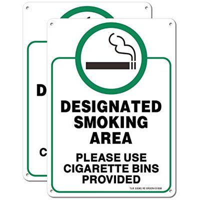 T&R Schild mit Aufschrift "Designated Smoking Area, Please Use Cigarette Bins Provided", 25,4 x 17,8 cm, rostfreies 040-Aluminium, UV-geschützt, wasserdicht, wetterfest und lichtbeständig, 4 vorgebohrte T&R Schild mit Aufschrift "Designated Smoking Area, Please Use Cigarette Bins Provided", 25,4 x 17,8 cm, rostfreies 040-Aluminium, UV-geschützt, wasserdicht, wetterfest und lichtbeständig, 4 vorgebohrte
