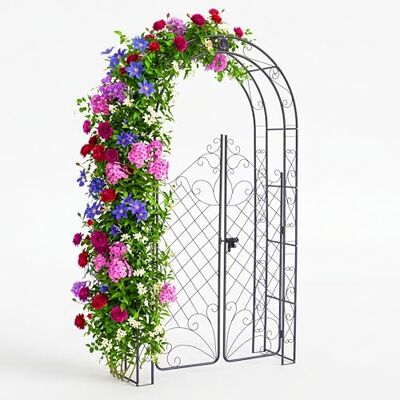 Relaxdays Rosenbogen mit Tür, Metall, Torbogen Garten, HxBxT: 220 x 120 x 40 cm, Rankbogen für Kletterpflanzen, schwarz Relaxdays Rosenbogen mit Tür, Metall, Torbogen Garten, HxBxT: 220 x 120 x 40 cm, Rankbogen für Kletterpflanzen, schwarz