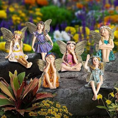 GloBrite 6er Set Feengarten Figuren für draußen wetterfest, handbemalte Elfen Figuren aus Polyresin als Miniatur Figuren mit 10 cm Stab für Garten, Beet, Rasen, Balkon und Blumentöpfe Deko mini GloBrite 6er Set Feengarten Figuren für draußen wetterfest, handbemalte Elfen Figuren aus Polyresin als Miniatur Figuren mit 10 cm Stab für Garten, Beet, Rasen, Balkon und Blumentöpfe Deko mini