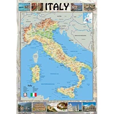 Tiger Moon Laminiertes Poster mit Landkarte von Italien, 59,4 x 41,9 cm Tiger Moon Laminiertes Poster mit Landkarte von Italien, 59,4 x 41,9 cm