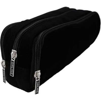 Online Etui Federmappe Triple I Großes, schwarzes Cord Federmäppchen mit 3 Fächern – ideal für Schule, Uni & Büro I Federtasche mit 8 Stiftschlaufen, 2 Netz-Fächern, Innenfach & großem Mittelfach Online Etui Federmappe Triple I Großes, schwarzes Cord Federmäppchen mit 3 Fächern – ideal für Schule, Uni & Büro I Federtasche mit 8 Stiftschlaufen, 2 Netz-Fächern, Innenfach & großem Mittelfach