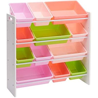 Amazon Basics Spielzeugaufbewahrung - 12 Kunststoffboxen - Weiß mit Rosa Amazon Basics Spielzeugaufbewahrung - 12 Kunststoffboxen - Weiß mit Rosa