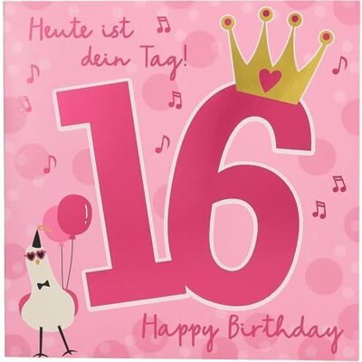 Depesche 11515-027 Zahlenkarte zum 16. Geburtstag mit Musik, in Pink, veredelte Klappkarte mit originellem Innentext, inkl. Umschlag, Format 15,5 x 15,5 cm Depesche 11515-027 Zahlenkarte zum 16. Geburtstag mit Musik, in Pink, veredelte Klappkarte mit originellem Innentext, inkl. Umschlag, Format 15,5 x 15,5 cm