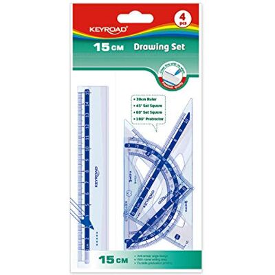 KEYROAD Schullineal-Set Lineal 15 cm 45° Winkel 60° Winkelmesser 180° Robustes Kunststoffmaterial KEYROAD Schullineal-Set Lineal 15 cm 45° Winkel 60° Winkelmesser 180° Robustes Kunststoffmaterial