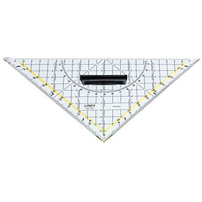Linex 2621GH Geometrie-Dreieck mit Griff, Hypotenuse 22,5cm aus Kunststoff, Facette, senkrechte Kante Linex 2621GH Geometrie-Dreieck mit Griff, Hypotenuse 22,5cm aus Kunststoff, Facette, senkrechte Kante