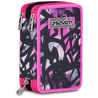 Seven Federmäppchen Kinder, Mäppchen Mädchen mit Inhalt, Federtasche Schule 3 Fächer, Schüleretui, groß mit Blei- und Filzstiften, Fucsia/schwarz Seven Federmäppchen Kinder, Mäppchen Mädchen mit Inhalt, Federtasche Schule 3 Fächer, Schüleretui, groß mit Blei- und Filzstiften, Fucsia/schwarz