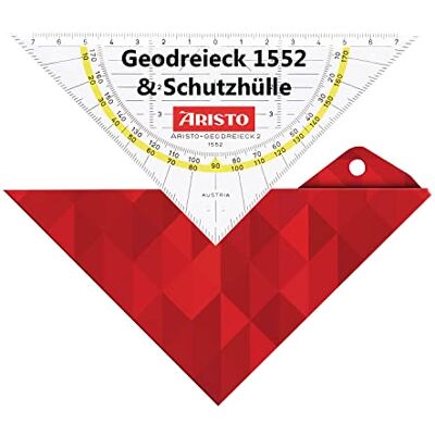 Aristo AR18000B Geodreieck AR1552 mit passender Geocover Schutzhülle basic (Dreieck Hypotenuse 16 cm, Tuschenoppen und Facetten, Hülle mit Lochung zum Abheften) rot, transparent Aristo AR18000B Geodreieck AR1552 mit passender Geocover Schutzhülle basic (Dreieck Hypotenuse 16 cm, Tuschenoppen und Facetten, Hülle mit Lochung zum Abheften) rot, transparent