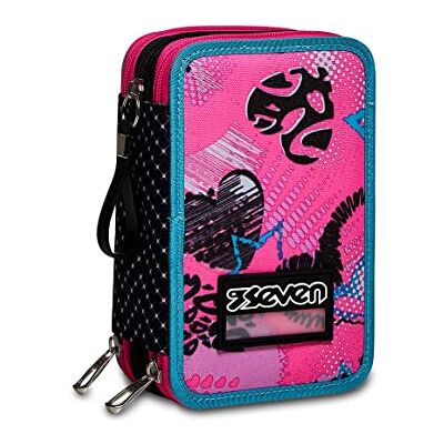 Seven Federmäppchen Kinder, Mäppchen Mädchen mit Inhalt, Federtasche Schule 3 Fächer, Schüleretui, groß mit Blei- und Filzstiften, blau/schwarz Seven Federmäppchen Kinder, Mäppchen Mädchen mit Inhalt, Federtasche Schule 3 Fächer, Schüleretui, groß mit Blei- und Filzstiften, blau/schwarz